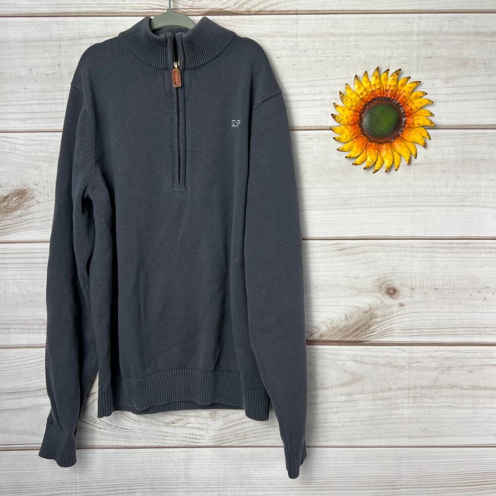 Vineyard Vines Boys Gray Cotton Quarter Zip Sweater Pullover Large 16 Whale Logo